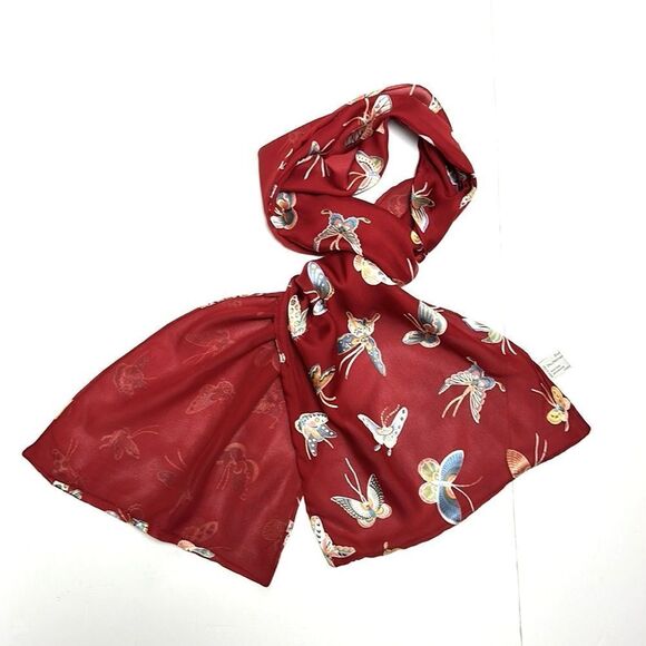 Metropolitan Museum of Art Silk Red Doubled Scarf Butterflies Print Italy - Picture 7 of 12